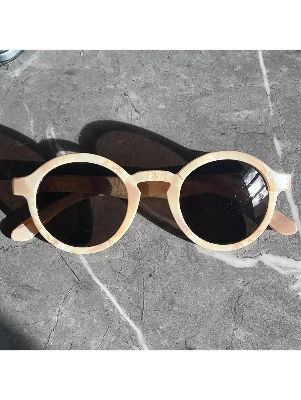 Mr. Boho Dalston Round Sunglasses Italy Cream Tortoise Marble Style Frame Retro - Picture 2 of 8